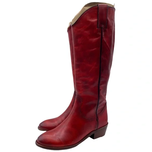 NEW Frye Carson Leather Pull On Heeled Tall Riding Boot in Crimson Red Size 6 - Picture 3 of 12